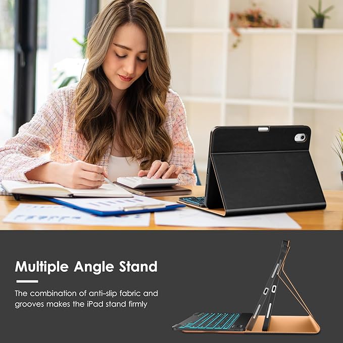 VIKESI Keyboard Case for iPad (A16,2025) 11th Generation/iPad 10th Generation Case (10.9" 2022),Premium Leather Smart Cover,Built-in Breathing Light,Function Row,Pencil Holder,Card Slots - Black Brown