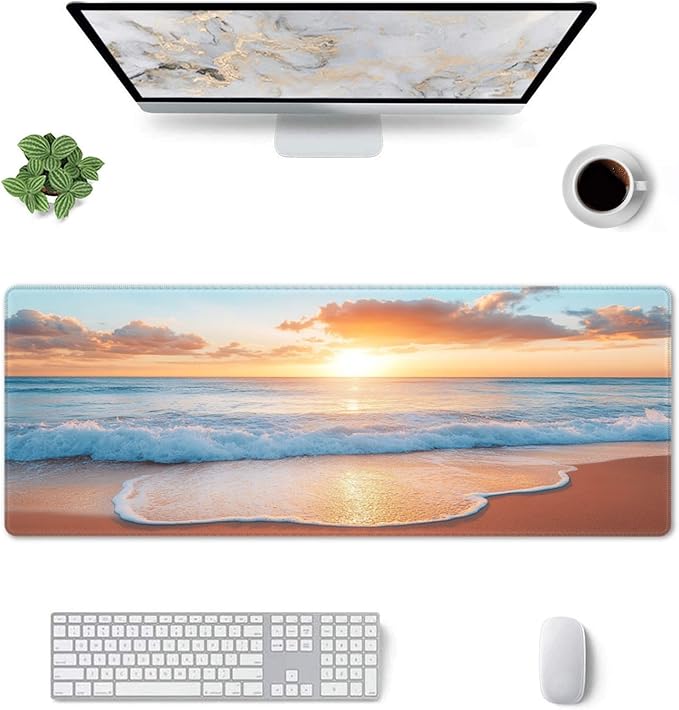 Beach Desk Mat Large Gaming Mouse Pad Beach Extended Mousepad Big in Laptop Computer Mouse Keyboard Mat for Office Desk Decor 31.5x12 in