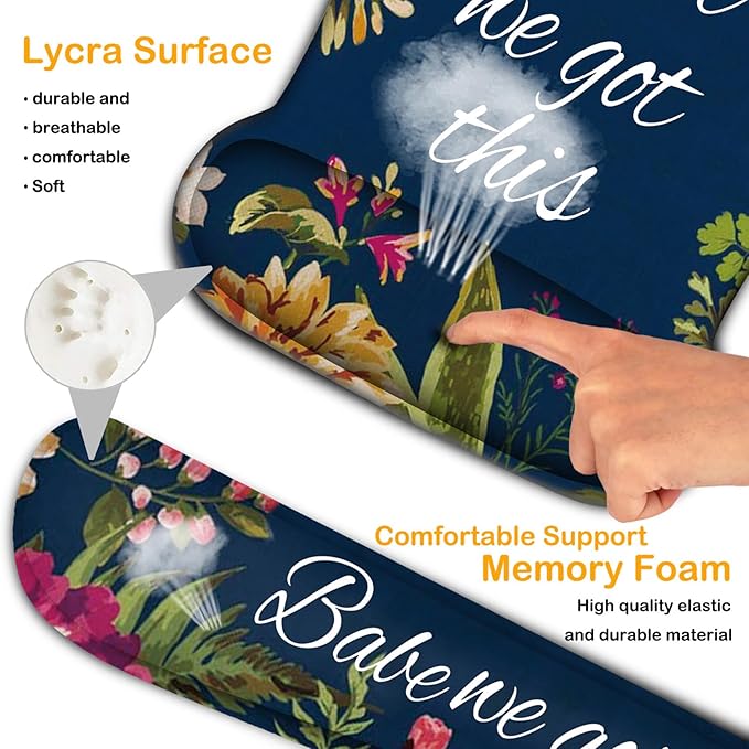 Ergonomic Mouse Pad, Mouse Wrist Rest Pad + Keyboard Wrist Rest Pad + Coaster, Made of Memory Foam, Easy to Use and Relieve Wrist Pain, Computer, Games, Office, Home - Babe We Got This