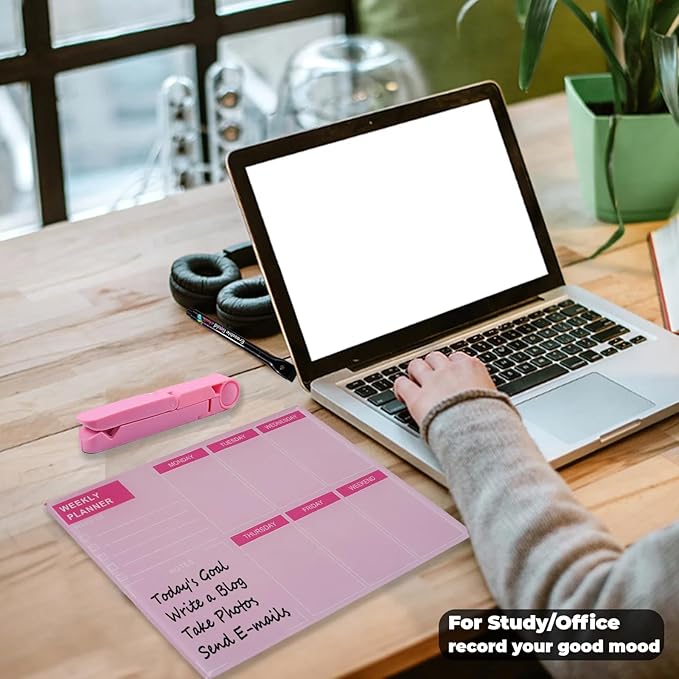 Desktop Thickened Acrylic Dry Erase Board, Weekly White Board with to Do List, Tabletop Whiteboard with Stand, Frameless Dry Erase Pink White Board，9.5"x6.7" for Office, Home, School(Desktop-PK-1724)