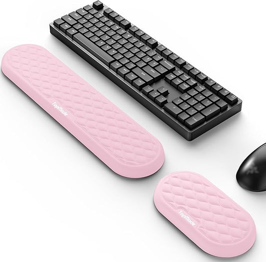 TopMade Upgraded Wider Wrist Rest Set, Soft Memory Foam Keyboard Hand Rest Pad, Computer Ergonomic Keyboard Mouse Wrist Support for Typing Pain Relief, Comfort for Office, Gaming, Study, Pink