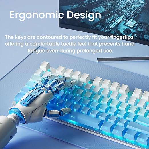 HP GK400F Mechanical Gaming Keyboard, 104 Keys Wired USB Keyboard with Tactile Brown Switches, Ice Blue LED Backlight, Full N-Key Rollover, Ergonomic Design, White & Blue Gradient