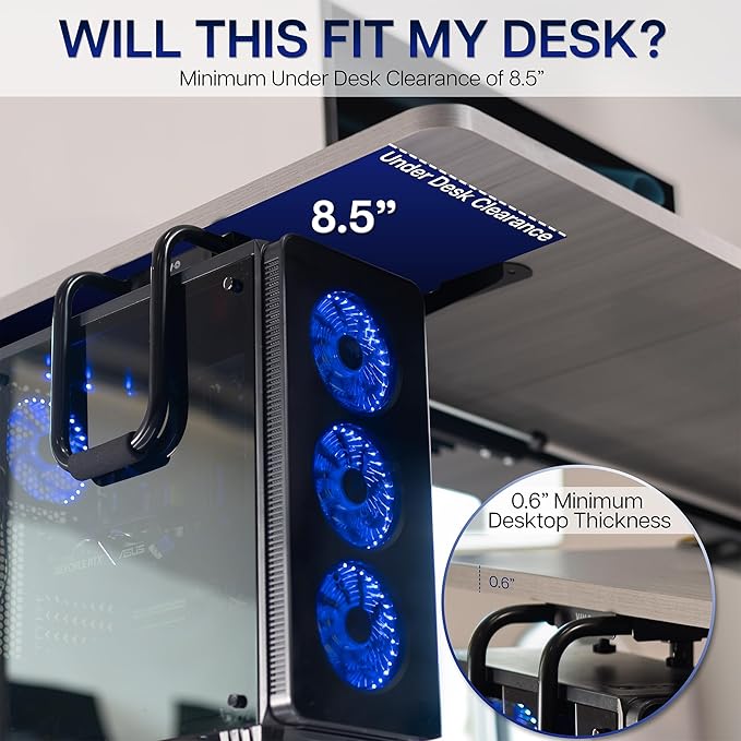 VIVO Heavy Duty Adjustable Under-Desk PC Mount, Home and Office Computer CPU Holder with Secure Locking, Supports up to 66 lbs, Black, MOUNT-PC04B