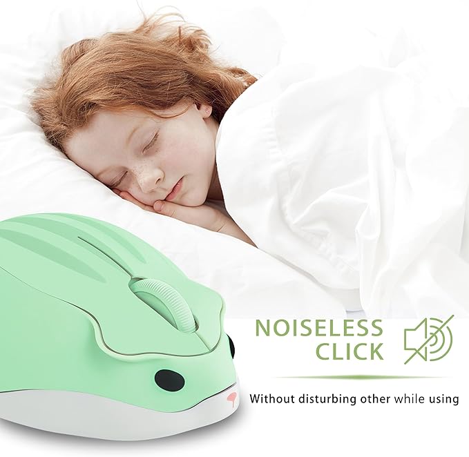 elec Space Cute Animal Hamster Shape Wireless Mouse - Silent, 3-Button Design for Laptop & PC; Includes Random Color Cable Clip - Perfect Computer Mouse-Green