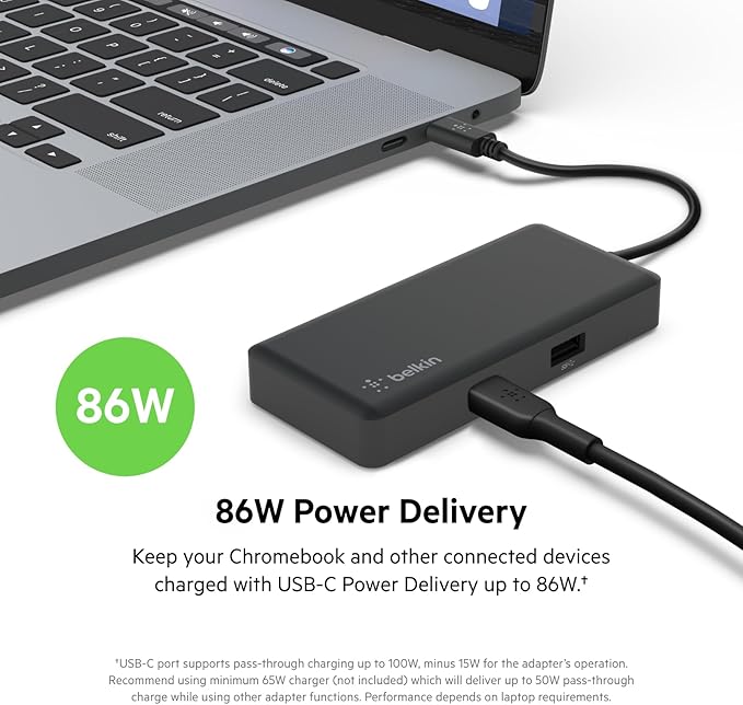 Belkin 5-in-1 Powered USB-C & USB Hub, USB-C Docking Station w/ 2 USB-A Ports, 1 USB-C Port, Ethernet, & 4K HDMI Port, Compatible with MacBook, Chromebook & Other USB-C Devices
