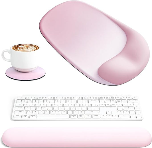 Ospelelf Wrist Rest for Keyboard and Mouse Ergonomic Mouse Pad with Wrist Support Memory Foam Wrist Rest for Computer Keyboard,3-in-1 Gel Mouse and Keyboard Pad for Office Pink