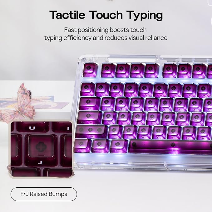 EPOMAKER Lusterfly Jelly Keycaps Set - 123 Keys Double-Shot Laser Engraved, MDA Profile, ABS+PC, Non-Shine-Through, MX-Compatible for 61/68/84/87/98/100/104-Key Mechanical Keyboard (Red)