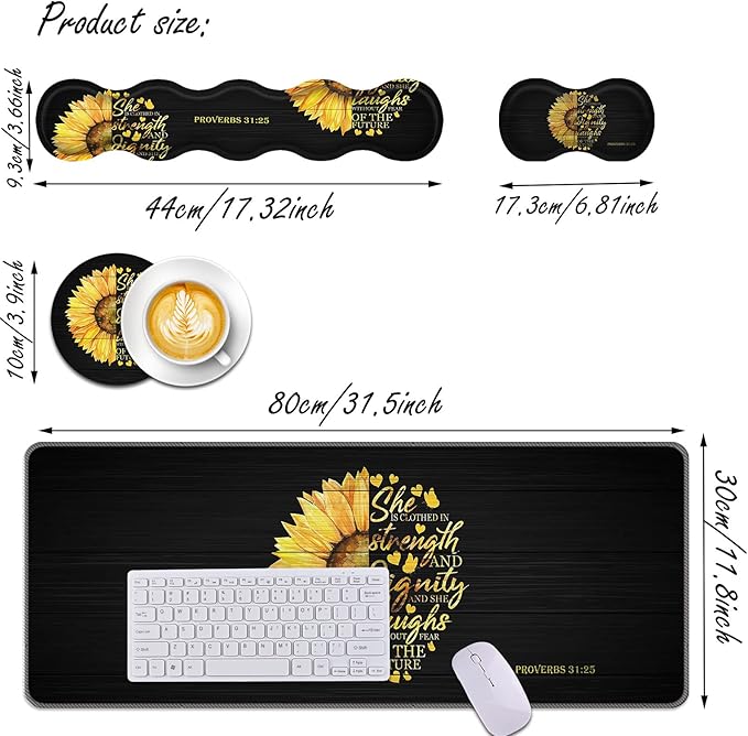 Keyboard Wrist Rest and Mouse Pad Wrist Support Set,Ergonomic Memory Foam Wrist Pad & Non Slip Base for Home Office Working Studying Easy Typing,Quote Bible Verse Proverbs 31:25