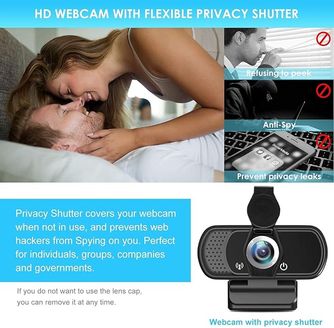 Full HD 1080P Webcam with Privacy Shutter and Tripod, Pro Streaming Web Camera with Microphone, Widescreen USB Computer Camera for Laptop Desktop Mac