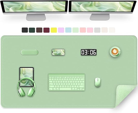 47.2" x 23.6" Large Desk Pad - Non-Slip PU Leather Pad, Mouse & Keyboard Mat, Waterproof Writing Mat, Light Green