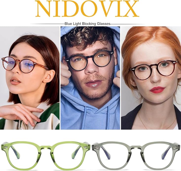 NIDOVIX Retro Round Blue Light Blocking Glasses for Men Women, Vintage Frame Non-prescription Computer Reading Eyeglasses