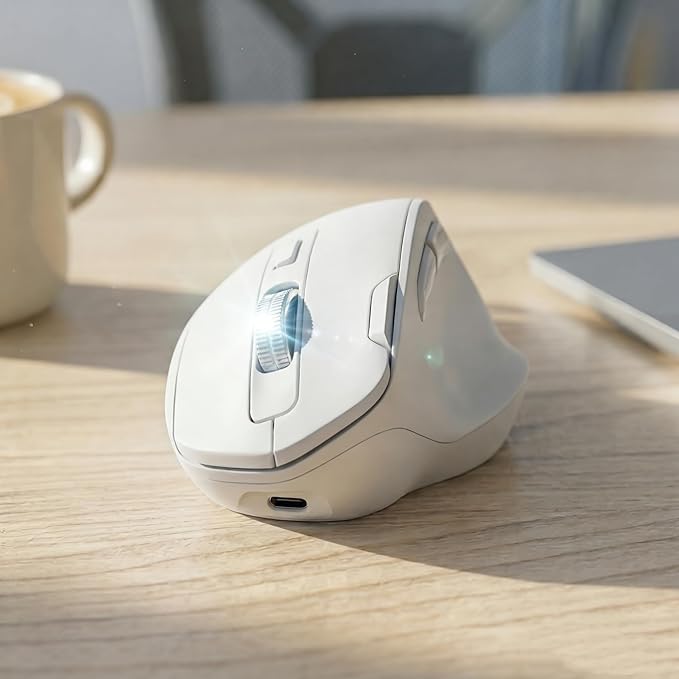 C2 Ergonomic Wireless Mouse, Rechargeable Bluetooth & 2.4G Dual Mode Computer Mouse with RGB, Quiet Clicks, 5 Adjustable 4000 DPI, Comfortable Grip for Laptop, PC, Mac, Office - White