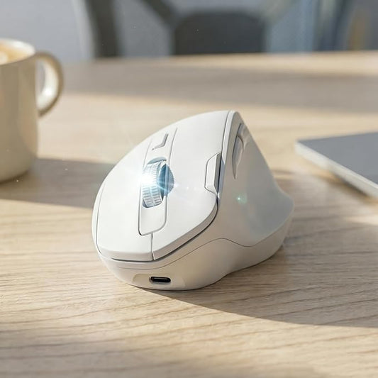 C2 Ergonomic Wireless Mouse, Rechargeable Bluetooth & 2.4G Dual Mode Computer Mouse with RGB, Quiet Clicks, 5 Adjustable 4000 DPI, Comfortable Grip for Laptop, PC, Mac, Office - White