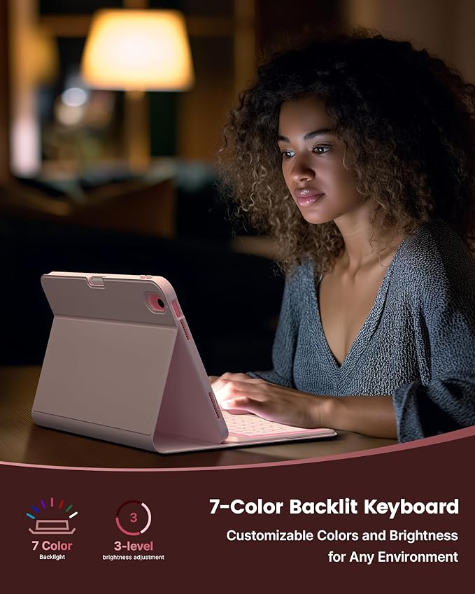 typecase Folio iPad 11th/10th Gen Keyboard Case (11" A16 2025 & 10.9" 2022) – Magnetic Wireless Detachable Keyboard, 7-Color Backlight, Thin & Light, Pencil Holder – Light Pink