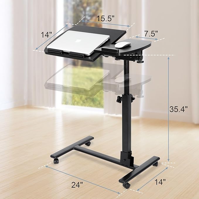F2C Portable Adjustable Height 360° Swivel Laptop Desk PC Computer Mobile Notebook Laptop Stand Rolling Table Desk Cart Tiltable with Wheels Casters& Mouse Pad Table