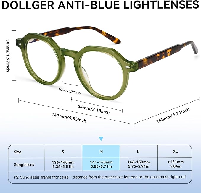 Dollger Blue Light Blocking Glasses For Woman Men Thick Frame Round Non-Prescription Glasses, For Computer Work Gaming,