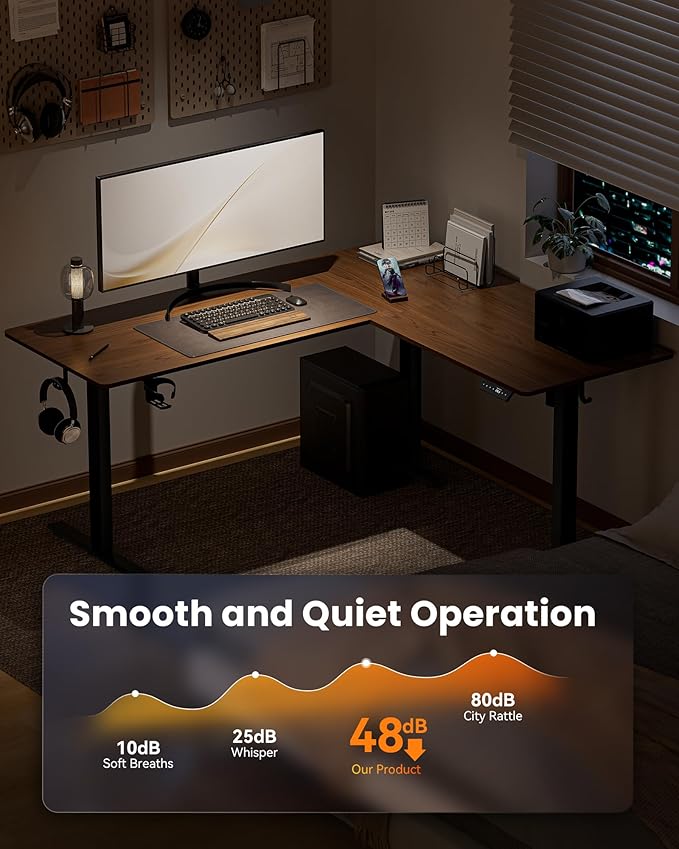 75X61 Inches Reversible L Shaped Standing Desk Height Adjustable, Electric Corner Computer Desk with Cup Holder, Sit Stand up Home Office Desk, Ergonomic Gaming Desk, Black Walnut
