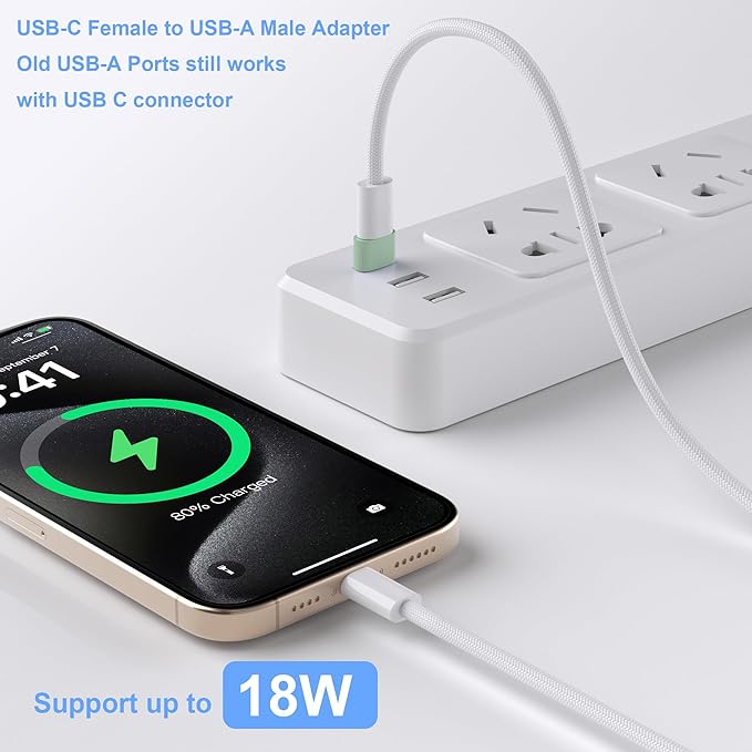 USB to USB C Adapter 3 Pack, Type C Female to A Male Charger Converter for iPhone 15/16/17 Pro Max,iWatch Ultra SE 9 10,Galaxy S25/S24, MacBook, iPad, AirPods,Pixel,PS4,(Green)
