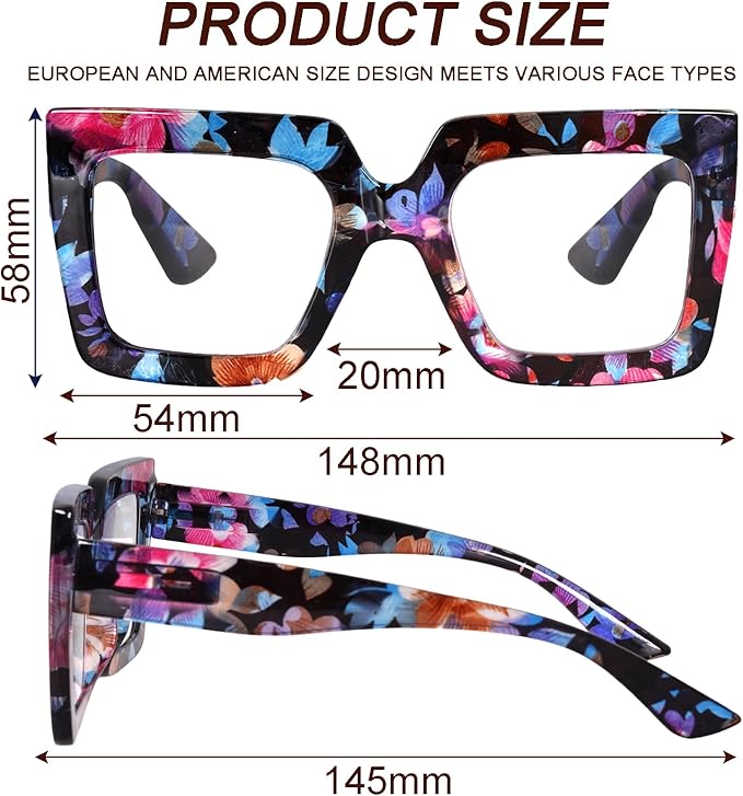 hoyuwak Oversized Square Blue Light Glasses Big Frame Computer Eyewear Thick Fashion Clear Glasses for Women Fashion