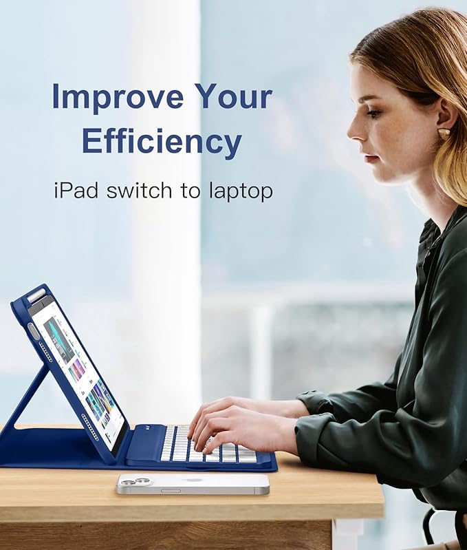 Hamile for iPad 11th 10th Generation Case with Keyboard - 7 Colors Backlit Wireless Detachable Folio Keyboard Cover with Pencil Holder for iPad A16 11-inch 2025 10th Gen 10.9 Inch 2022 (Navy Blue)