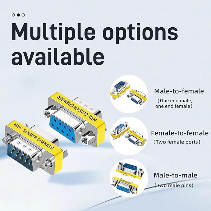 db9 Connector Null Modem Adapter，9-Pin Serial vga Adapter RS232 db9 Gender Changer,for Computer and Industrial Device Data Transfer(F-F (5P))