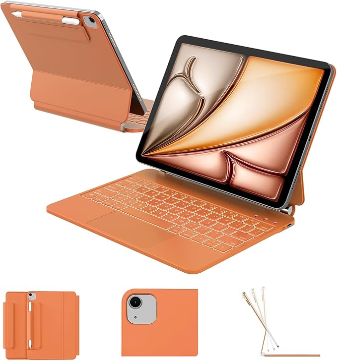 for iPad Air 11 inch Case with Keyboard (M4/M3/M2, 2026/2025/2024), iPad Pro 11 (4th/3rd/2nd/1st Gen) & Air 5/4th Magic Keyboard Case, Backlit, Multi-Touch Trackpad, Orange