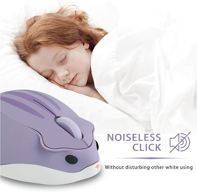 elec Space Cute Animal Hamster Shape Wireless Mouse - Silent, 3-Button Design for Laptop & PC; Includes Random Color Cable Clip - Perfect Computer Mouse(Purple)