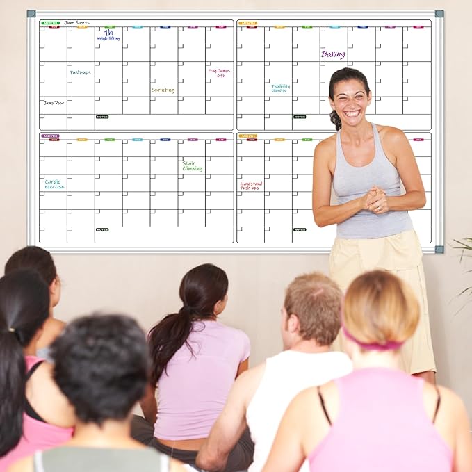 Magnetic Large Calendar Whiteboard for Wall 72" x 40", 4 Month Dry Erase Board Calendar for Wall Mounted Board, Big White Boards for Wall, Office White Board Planning Board for School, Home