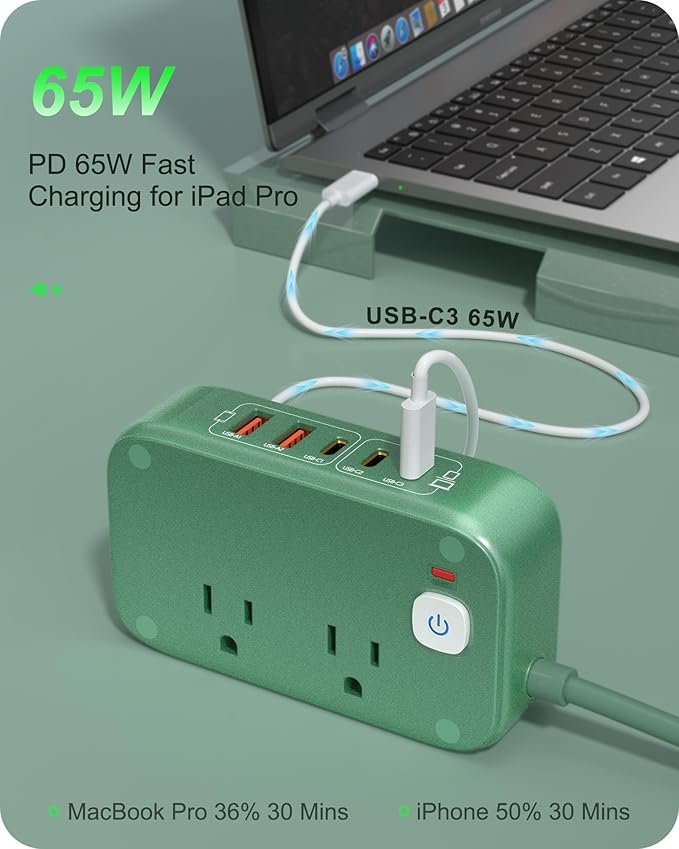 7-IN-1 Power Strip, 85W PD USB C Power Strip, Desktop Charging Station Outlet Extender with 2 AC Outlets, 3 USB-C and 2 USB-A Ports for Laptop/Phone and More