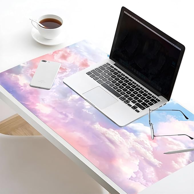 HVEST Pink Cloud Mouse Pad Pink Cute Desk Mat XXL Large Gaming Mouse Pad for Computer Keyboard Laptop, Mousepad with Stitched Edges, Home Office Desk Decor Accessories for Girl Women 31.5'' x 15.7''