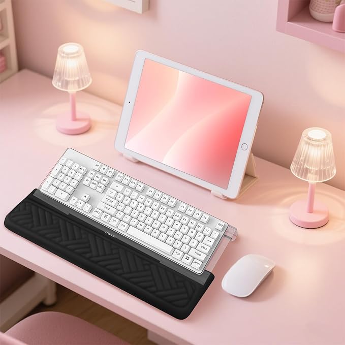 MOSISO Wrist Rest for Keyboard and Computer Keyboard Stand Set, Ergonomic Wrist Rest Pad, Woven Stripes Non-Slip Arm Rest Cushion, Easy Typing Working Acrylic Clear Holder for Office Home, Black