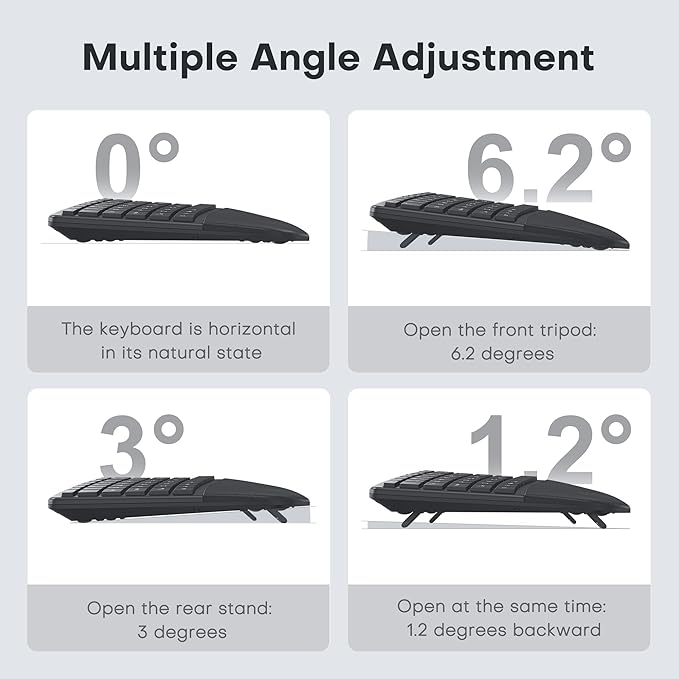 OMOTON Ergonomic Wireless Split Keyboard Compatible with Windows only, Cushioned Wrist Rest, Rechargeable, USB Connectivity, 2.4G Membrane Silent Keyboard, Classic Black