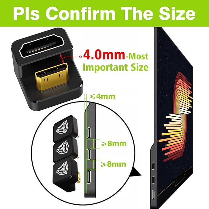 AGVEE 180 Degree Angled USB-C to USB-C Adapter and 2 Direction U-Shaped Mini HDMI to HDMI Converters, HDMI 2.0 4k@60HZ, Coupler Extender Extension for Portable Display Monitor, Black