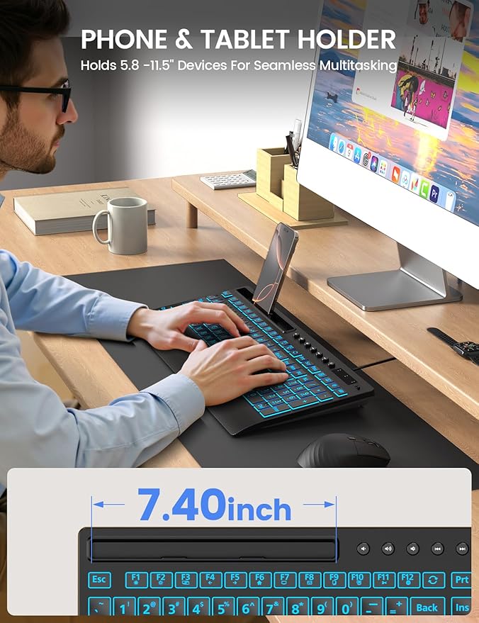 SABLUTE K31PRO Wired Keyboard with Large Print, Backlight Memory Function, Light up Computer Keyboards with Phone Holder & Wrist Rest, Quiet Keyboards for PC Laptop