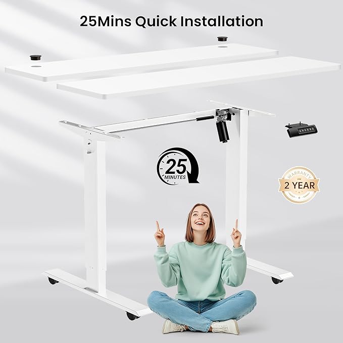 farexon Electric Standing Desk Adjustable Height, 55x24 Inches Computer Desk with 4 Preset Heights, Double Metal Hook, Rolling Wheels, Multifunctional Stand up Desk for Home/Office(White)