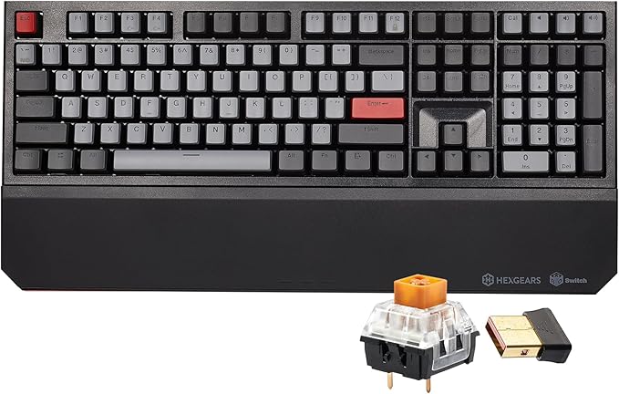 Hexgears X5 Wireless Mechanical Keyboard, Dual-Mode 2.4G/USB-C Ergonomic Full Size 108 Keys Keyboard, Kailh Box 3.0 Tactile Switch, N-Key Rollover, Backlit Gaming Keyboards with Wrist Rest (Dark)