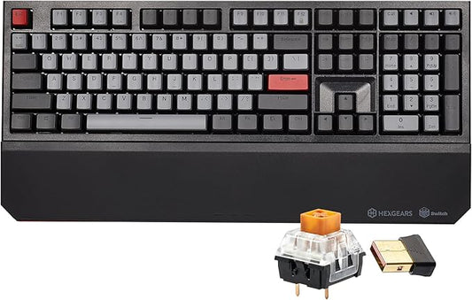 Hexgears X5 Wireless Mechanical Keyboard, Dual-Mode 2.4G/USB-C Ergonomic Full Size 108 Keys Keyboard, Kailh Box 3.0 Tactile Switch, N-Key Rollover, Backlit Gaming Keyboards with Wrist Rest (Dark)