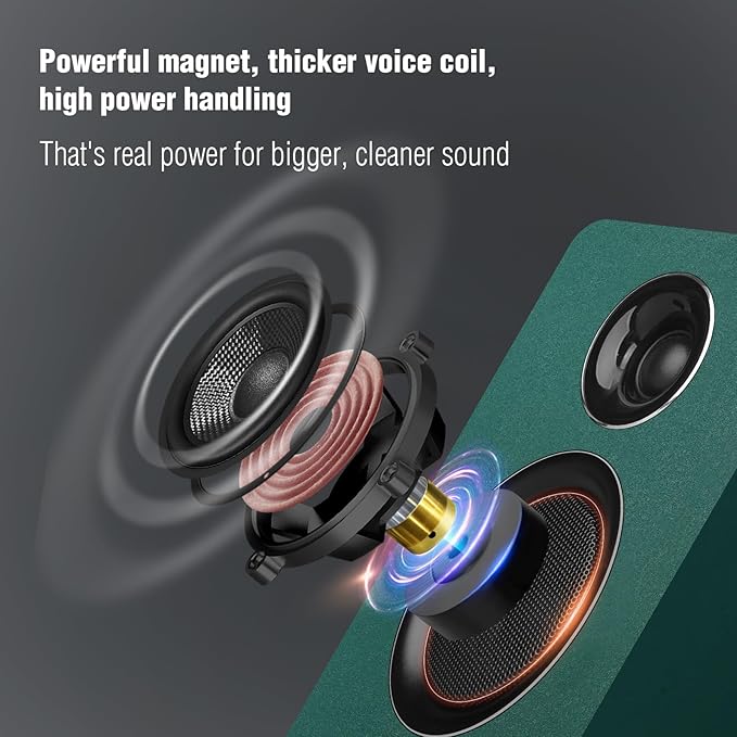 Computer Speakers for Desktop PC, Active Bookshelf Speaker with 3‘’ Carbon Fiber Woofer and Silk Film Tweeter ,Supports Bluetooth 5.3, USB-C, AUX/RCA Input for Record Player TV - Green Stereo Set