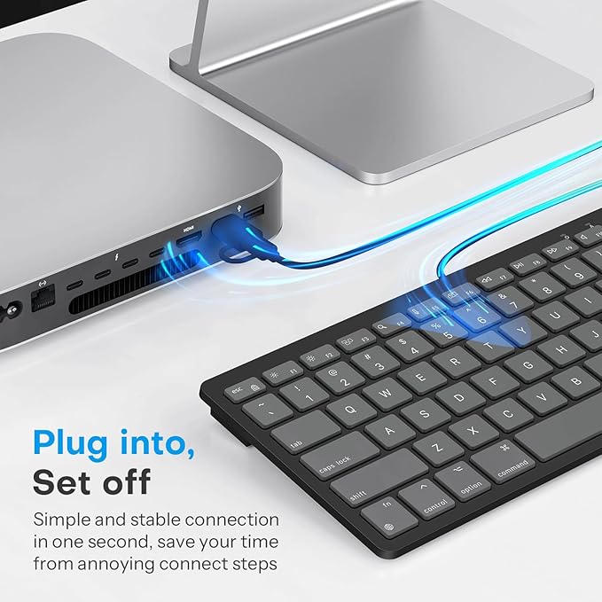 OMOTON Wired Keyboard for Mac Devices ONLY with Dual Interface, Comfortable Typing Angle & Stable Connection, Compatible with MacBook, iMac, Mac mini, PC-Graphite Black & Gray