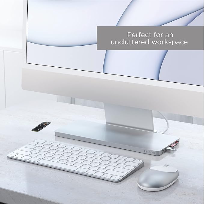 Satechi USB C Slim Dock for 24” iMac with Tool-Free Enclosure for M.2 PCIe NVMe and SATA SSDs, USB C Data Port, USB A, 2 USB 2.0, Micro/SD Card Reader - Silver