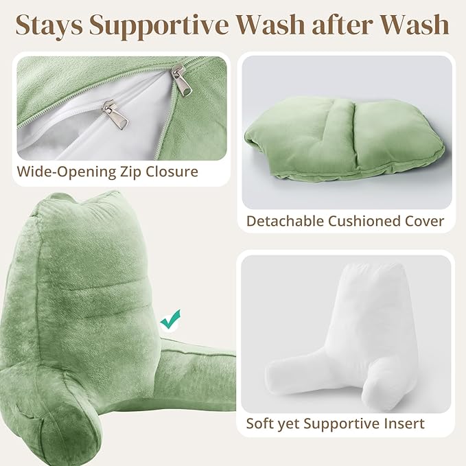 Sasttie Reading Pillow, Pillows for Reading or Relaxing – Ergonomic Support for Head, Neck, Back, and Lumbar, 21-Inch, Sage Green