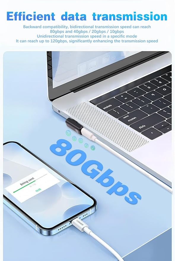 Duttek 90 Degree USB C Extender Adapter [240W 80Gbps 8K@60Hz], USB C Right Angle Adapter, Type C Extender for Thunderbolt 5/4, MacBook, Switch, iPhone 16/15 2 Pack