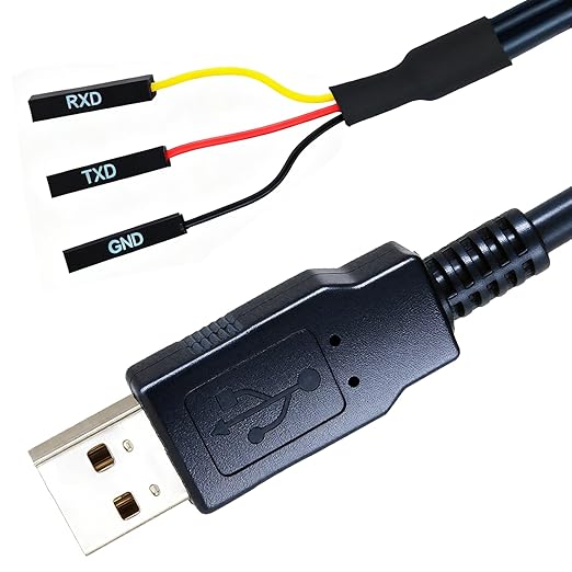 6 Feet USB to TTL-232R-RPI 3.3V Adapter Cable, FT232 USB to TTL Serial UART Cable, TX RX Signal 3 Pin 3v3 Level Signal 2.54mm Dupont Female Header Windows Linux MAC OS