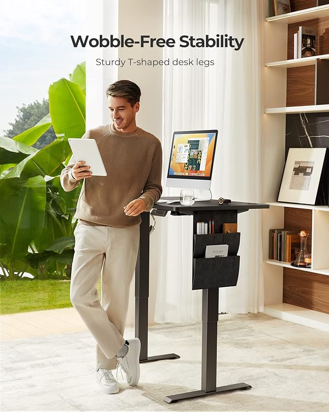 Marsail Electric Standing Desk Adjustable Height 48x24 inch Stand up Desk with Storage Bag & Headphone Hook, Memory Preset, Home Office Computer Workstation