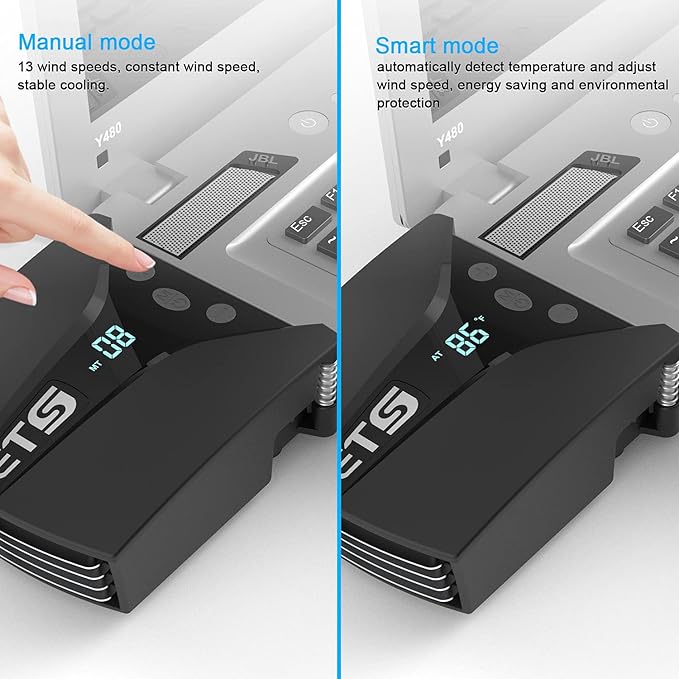 GT202UB vacuum laptop fan cooler With temperature display, intelligent temperature measurement cooling, 13 wind speed (2600-5000RPM turbo fan),Perfect for Rapid Cooling of gaming laptop
