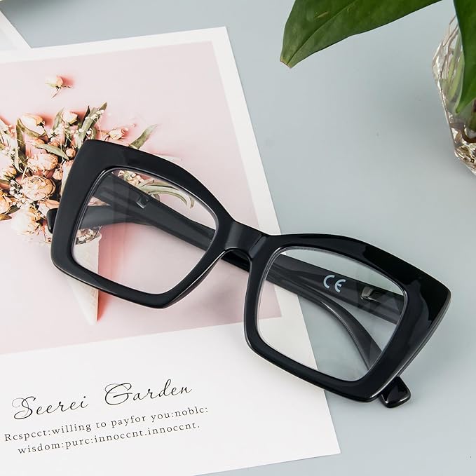 REAVEE Oversized Square Reading Glasses Oprah Style for Women, Blue Light Blocking Large Frame Computer Readers Spring Hinge