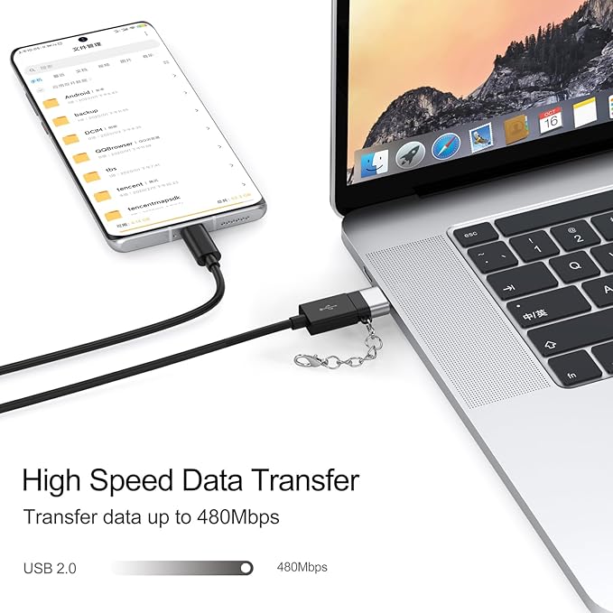 USB C Female to USB Male Adapter 2 Pack, USB 2.0 (18W Charging & 480Mbps Data Transfer Sync) Converter with Keychain, USBC Type C Connector for Laptop Car Charger Headphone Computer Hub etc.
