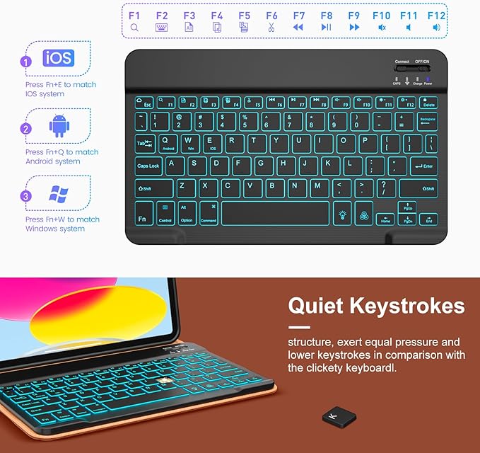 VIKESI Keyboard Case for iPad (A16,2025) 11th Generation/iPad 10th Generation Case (10.9" 2022),Premium Leather Smart Cover,Built-in Breathing Light,Function Row,Pencil Holder,Card Slots - Tea Brown