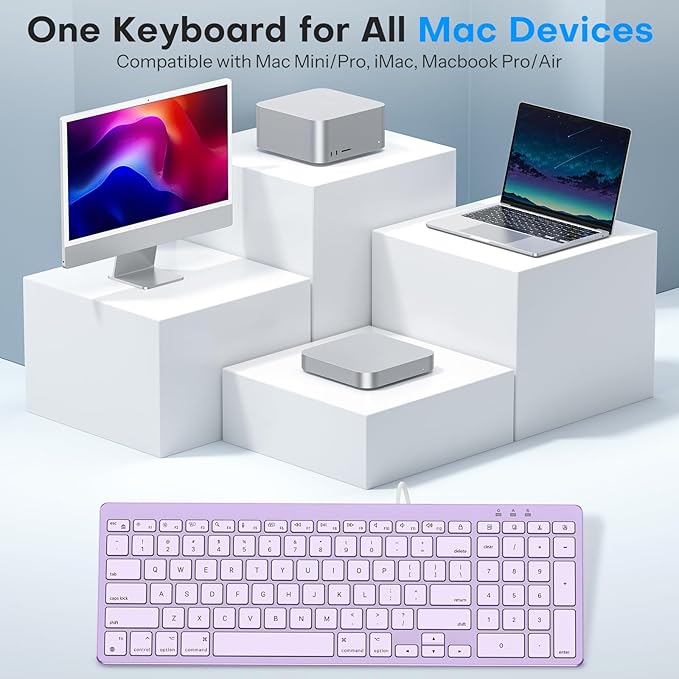 OMOTON Wired Keyboard Compatible with Mac, with Dual Interface (USB and Type-C), Numeric Keypad Compatible with MacBook Pro/Air, iMac, Mac mini/Pro Laptop, Purple