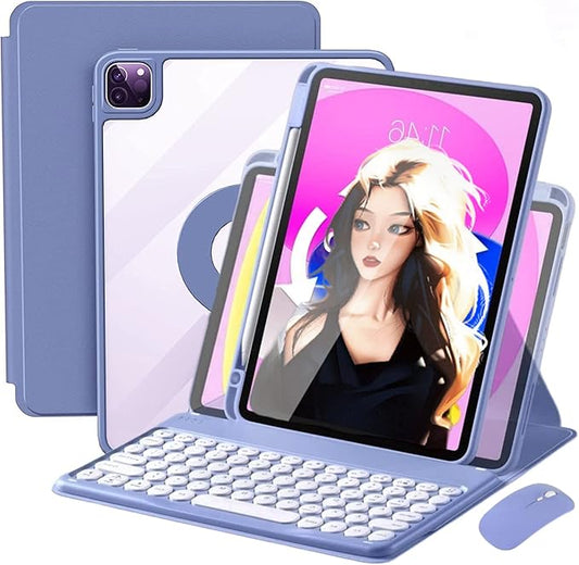 AnMengXinLing Vertical Keyboard Case for 10.2inch iPad9/iPad8/iPad7 with Mouse, Case for iPad 9th/8th/7th Gen/Air3/Pro10.5 Case with Keyboard Mouse Combo, (Magnetic-Lavender)
